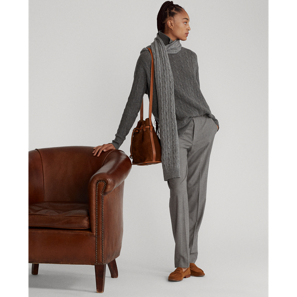 Light Grey Melange Wool Flannel Straight Trousers Polo Ralph Lauren 9