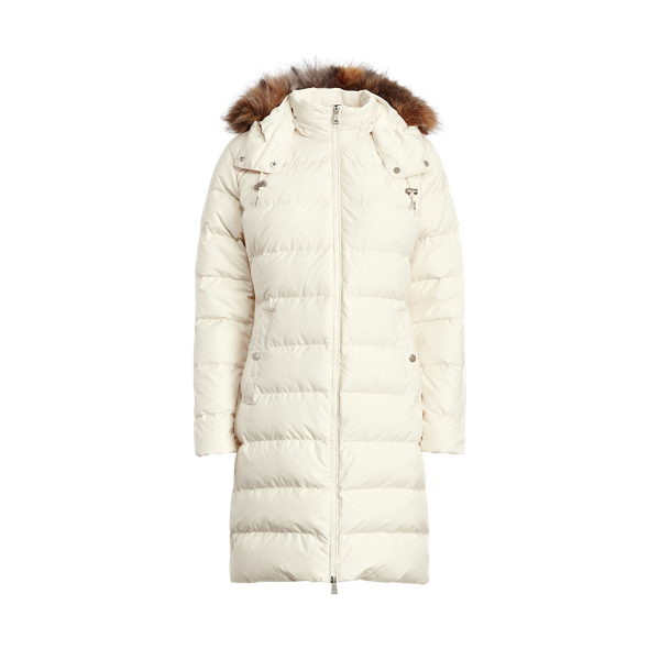 Faux fur trim long quilted coat lauren ralph lauren deals