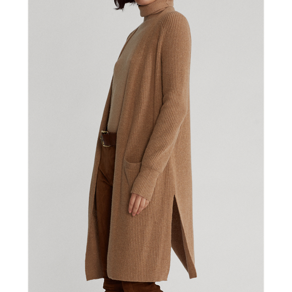 Caf&eacute; Cream Heather Ribbed Wool-Blend Cardigan Polo Ralph Lauren 5
