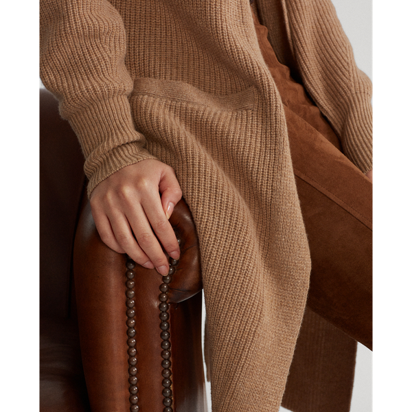Caf&eacute; Cream Heather Ribbed Wool-Blend Cardigan Polo Ralph Lauren 7
