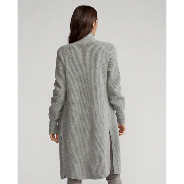 Fawn Grey Heather Ribbed Wool-Blend Cardigan Polo Ralph Lauren 5
