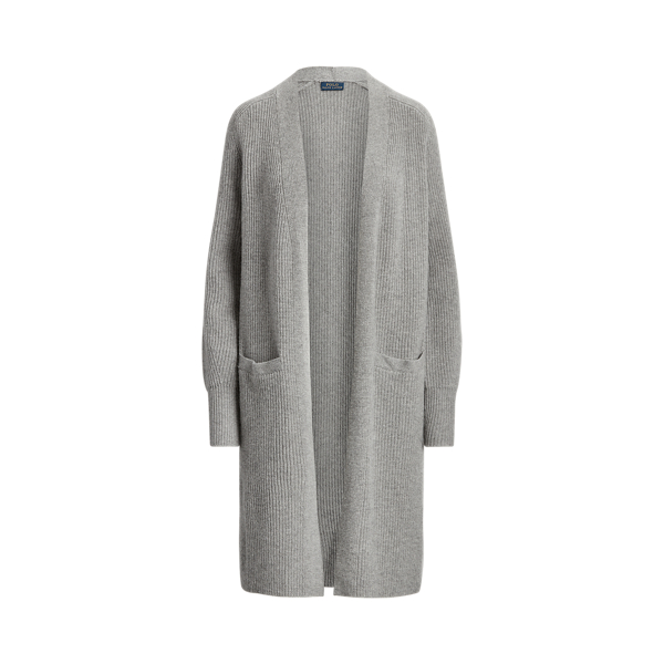 Fawn Grey Heather Ribbed Wool-Blend Cardigan Polo Ralph Lauren 2