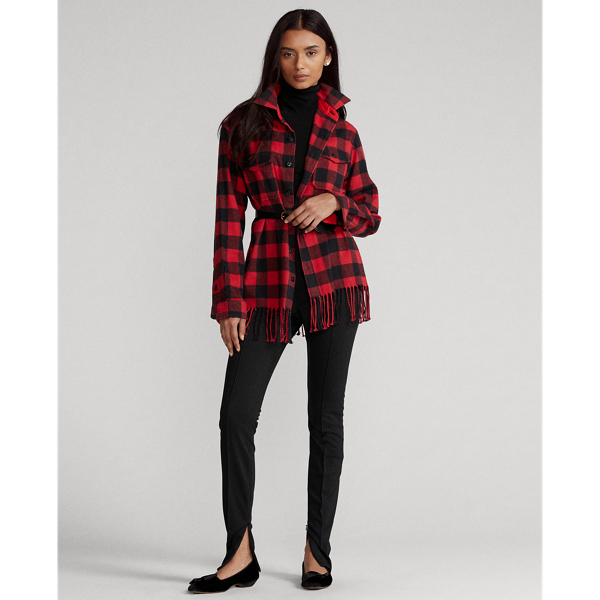 Red/Black Buffalo Fringe-Trim Plaid Shirt Polo Ralph Lauren 4