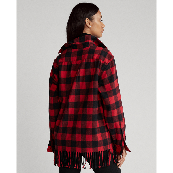 Red/Black Buffalo Fringe-Trim Plaid Shirt Polo Ralph Lauren 5