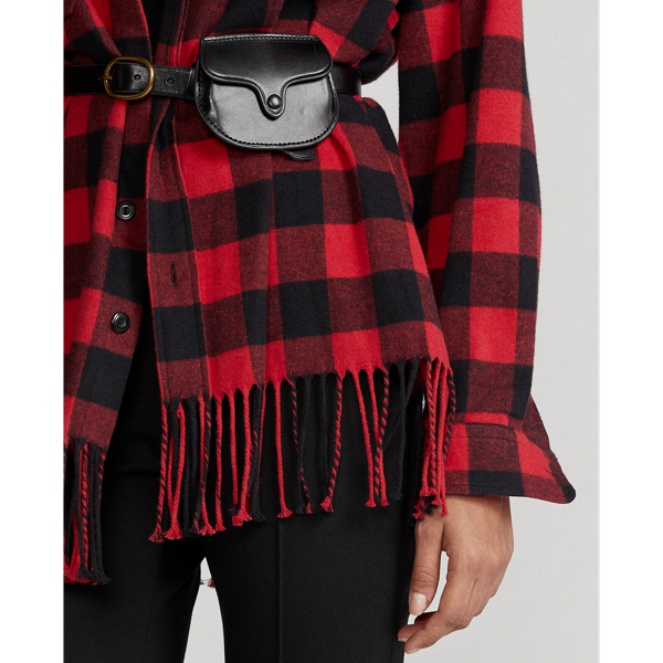 Red/Black Buffalo Fringe-Trim Plaid Shirt Polo Ralph Lauren 6