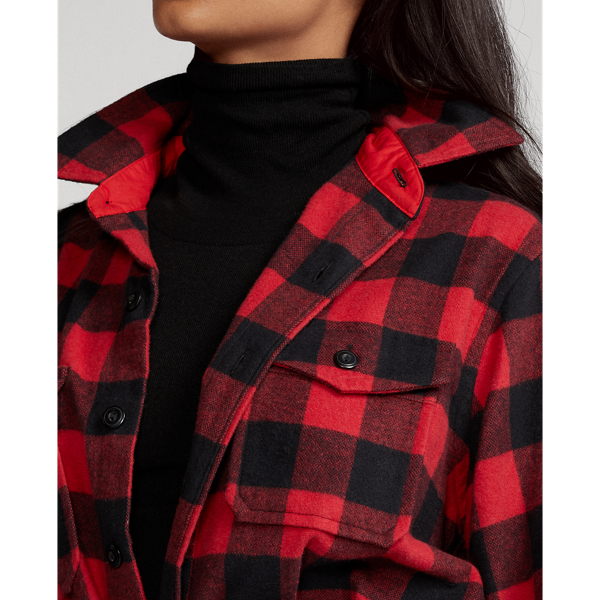 Red/Black Buffalo Fringe-Trim Plaid Shirt Polo Ralph Lauren 8