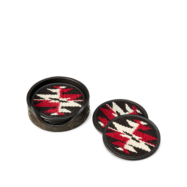 Black/Red/Cream Handwoven Coaster Set RRL 3
