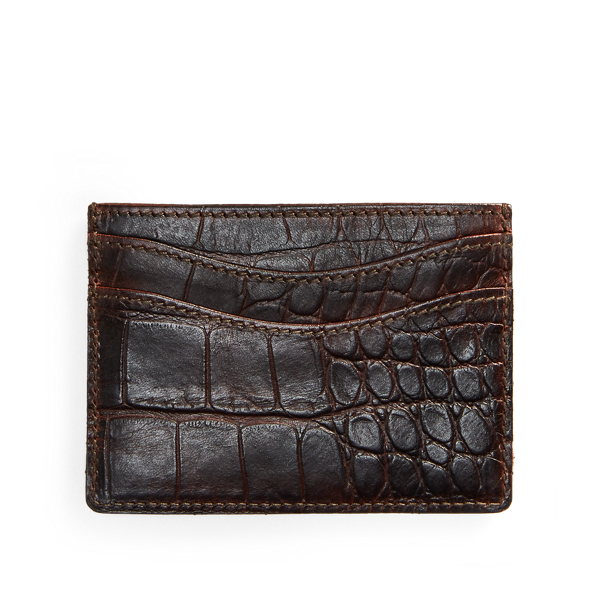 Black Crocodile-Embossed Leather Card Holder RRL 2