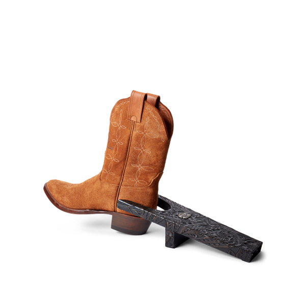 Black Hand-Tooled Leather Boot Jack RRL 2