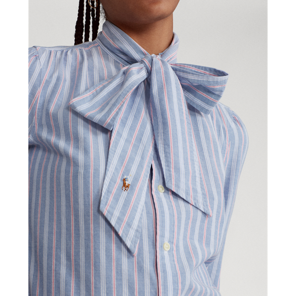 Blue/Pink Cotton Oxford Tie-Neck Shirt Polo Ralph Lauren 4