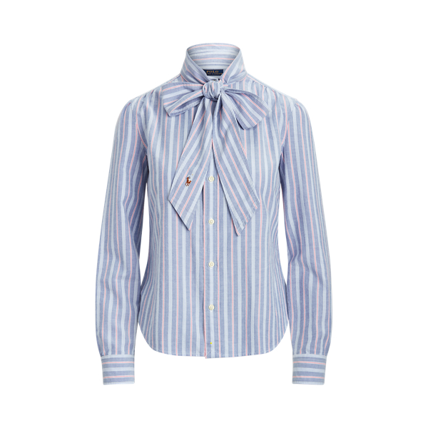 Blue/Pink Cotton Oxford Tie-Neck Shirt Polo Ralph Lauren 2