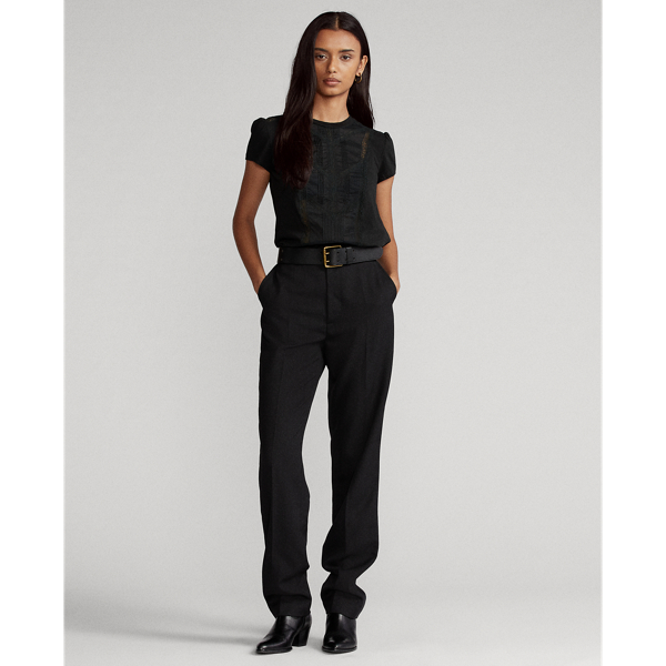 Black Lace-Trim Cotton Tee Polo Ralph Lauren 4