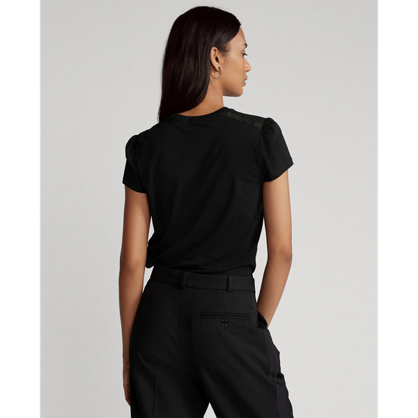 Black Lace-Trim Cotton Tee Polo Ralph Lauren 5