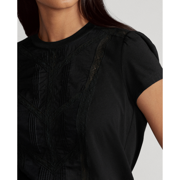 Black Lace-Trim Cotton Tee Polo Ralph Lauren 6