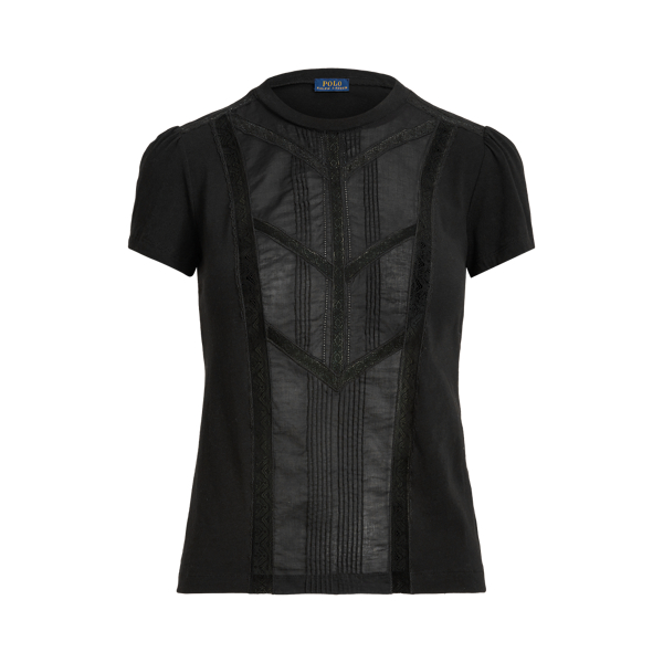 Black Lace-Trim Cotton Tee Polo Ralph Lauren 2