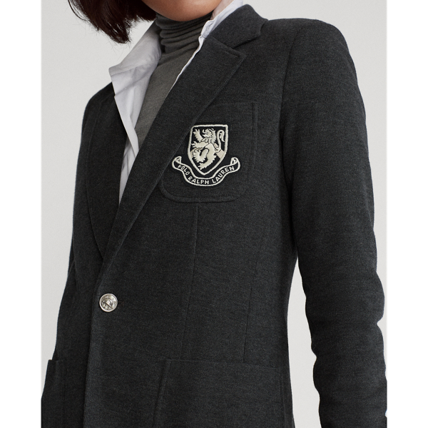Onyx Heather Crest-Patch Cotton-Blend Blazer Polo Ralph Lauren 5