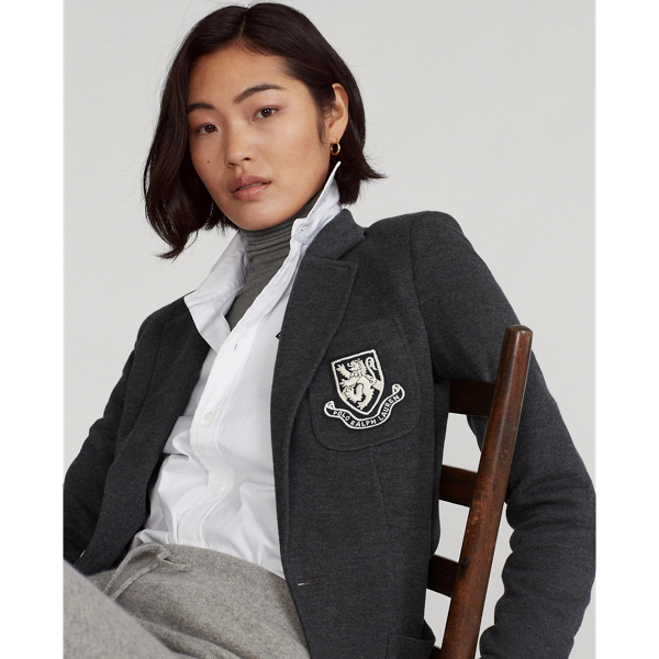 Onyx Heather Crest-Patch Cotton-Blend Blazer Polo Ralph Lauren 8
