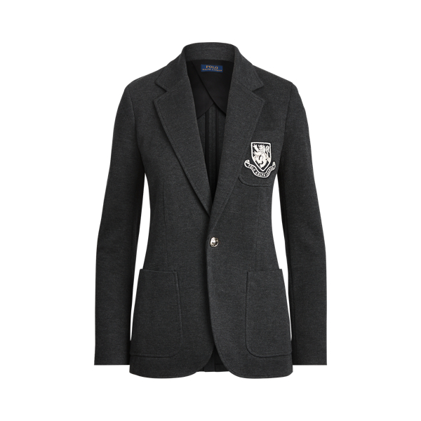 Onyx Heather Crest-Patch Cotton-Blend Blazer Polo Ralph Lauren 2