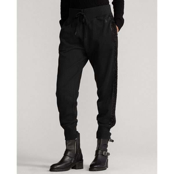 Black Beaded-Trim Fleece Jogger Polo Ralph Lauren 4