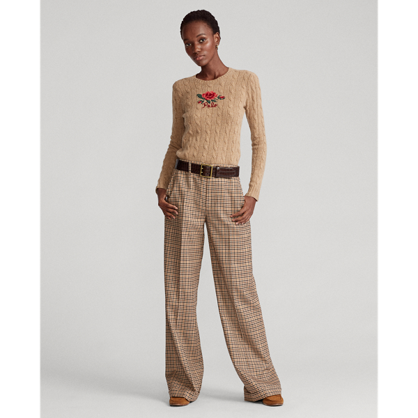 Caf&eacute; Cream Heather Multi Floral Embroidery Cable-Knit Jumper Polo Ralph Lauren 4