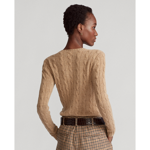 Caf&eacute; Cream Heather Multi Floral Embroidery Cable-Knit Jumper Polo Ralph Lauren 5