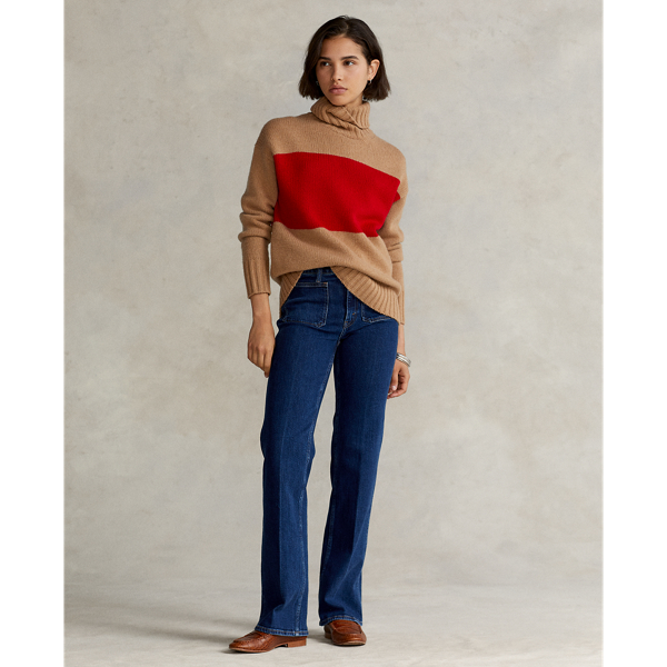 Camel Melange/Martin Red Colour-Blocked Wool Roll Neck Jumper Polo Ralph Lauren 3