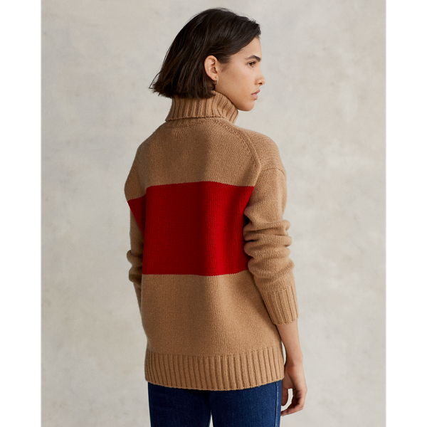 Camel Melange/Martin Red Colour-Blocked Wool Roll Neck Jumper Polo Ralph Lauren 4