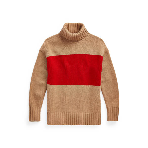 Camel Melange/Martin Red Colour-Blocked Wool Roll Neck Jumper Polo Ralph Lauren 2