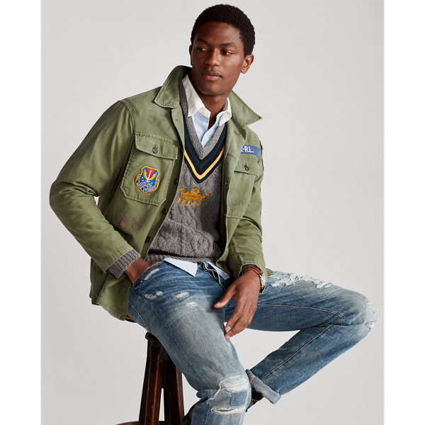 Olive Multi Cotton Satin Utility Overshirt Polo Ralph Lauren 7