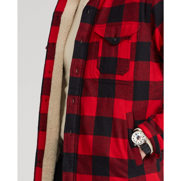 Red/Black Fleece-Lined Plaid Flannel Overshirt Polo Ralph Lauren 6
