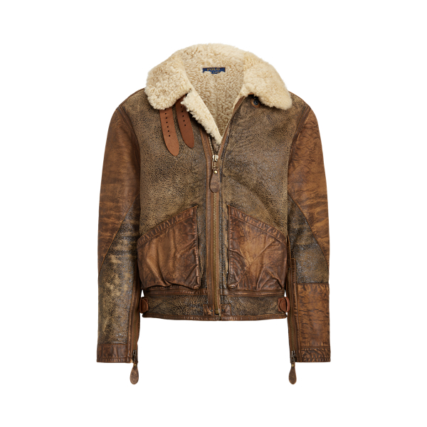 Leather Trim Shearling Bomber Jacket for Men Ralph Lauren CH