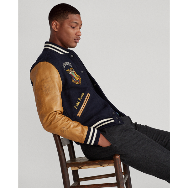 Leather Sleeve Baseball Jacket for Men Ralph Lauren PE