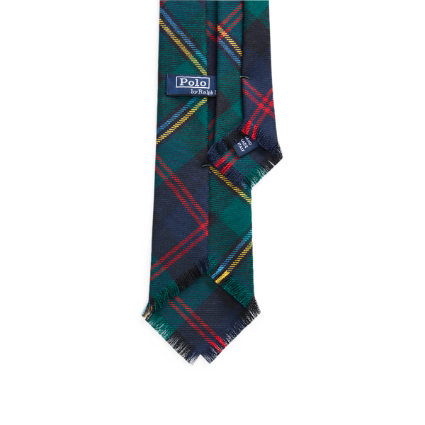 Green/Navy Multi Fringed Tartan Wool Tie Polo Ralph Lauren 2