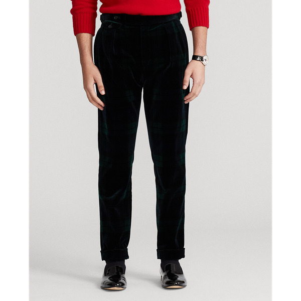 Navy/Green/Black Pleated Tartan Velvet Trouser Polo Ralph Lauren 4