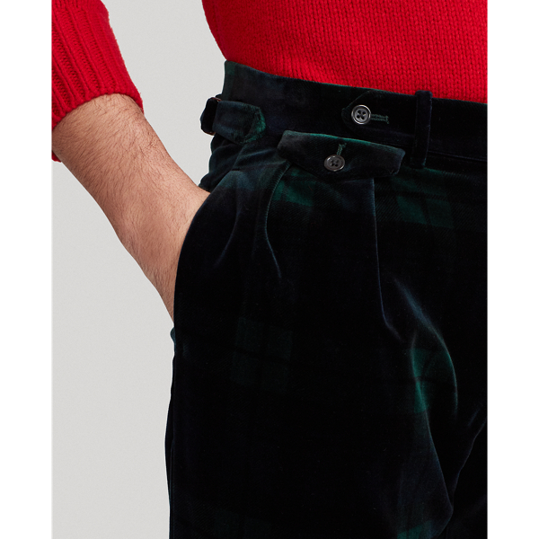 Navy/Green/Black Pleated Tartan Velvet Trouser Polo Ralph Lauren 6