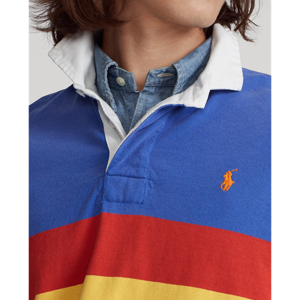 Travel Blue Multi Classic Fit Striped Cotton Rugby Shirt Polo Ralph Lauren 6
