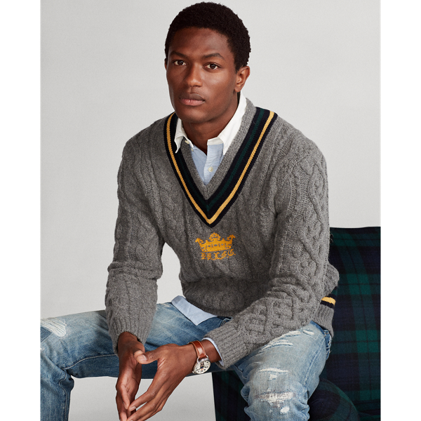 Dusty Grey Heather Embroidered Cricket Jumper Polo Ralph Lauren 8