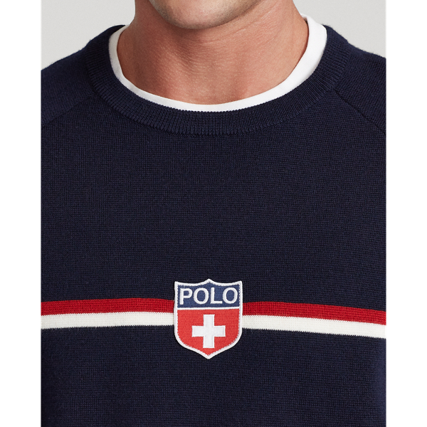 Navy Multi Shield-Patch Striped Wool Jumper Polo Ralph Lauren 6
