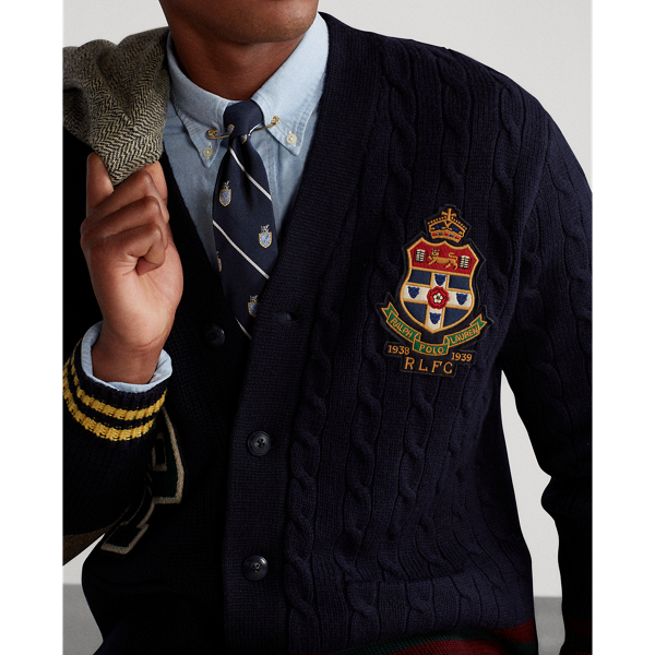 Navy Multi Patchwork Merino Wool Cardigan Polo Ralph Lauren 5