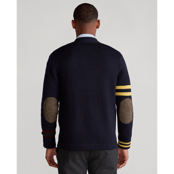 Navy Multi Patchwork Merino Wool Cardigan Polo Ralph Lauren 6
