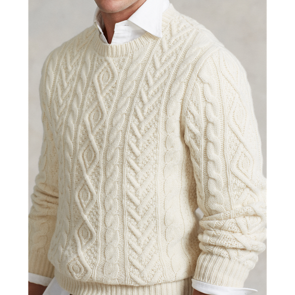 Authentic Cream Aran-Knit Wool-Cashmere Sweater Polo Ralph Lauren 6