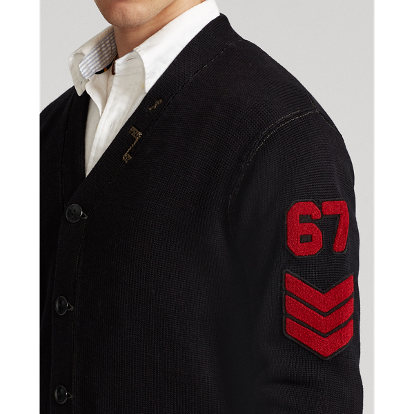 Black Cotton Letterman Cardigan Polo Ralph Lauren 7