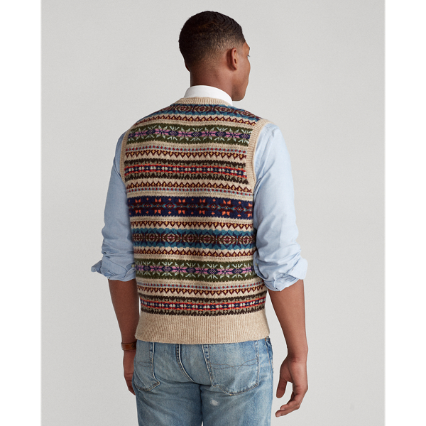 Camel Multi Fair Isle Wool-Blend Sleeveless Jumper Polo Ralph Lauren 5