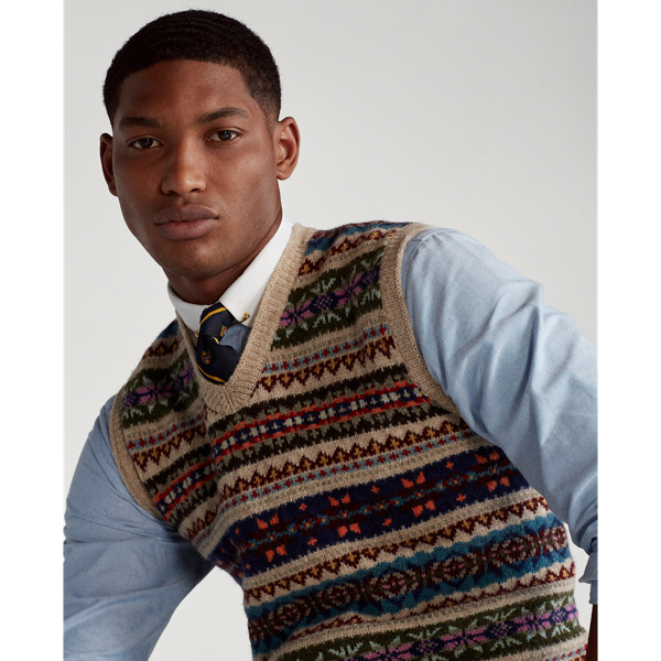 Camel Multi Fair Isle Wool-Blend Sleeveless Jumper Polo Ralph Lauren 6