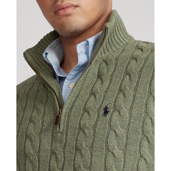 Lovette Heather Cable-Knit Cotton Quarter-Zip Sweater Big & Tall 5