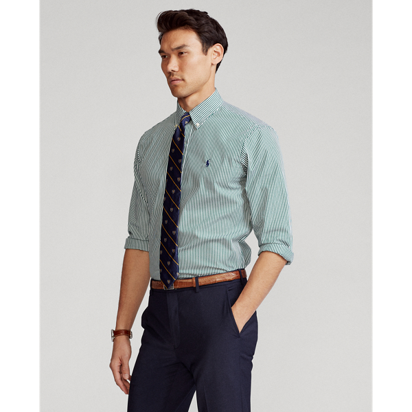 Pine/White Custom Fit Striped Poplin Shirt Polo Ralph Lauren 4