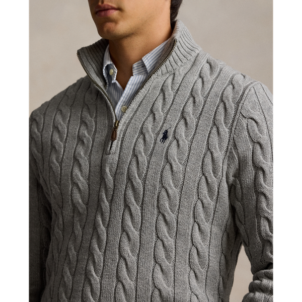 Cable Knit Cotton Quarter Zip Jumper for Men Ralph Lauren UK