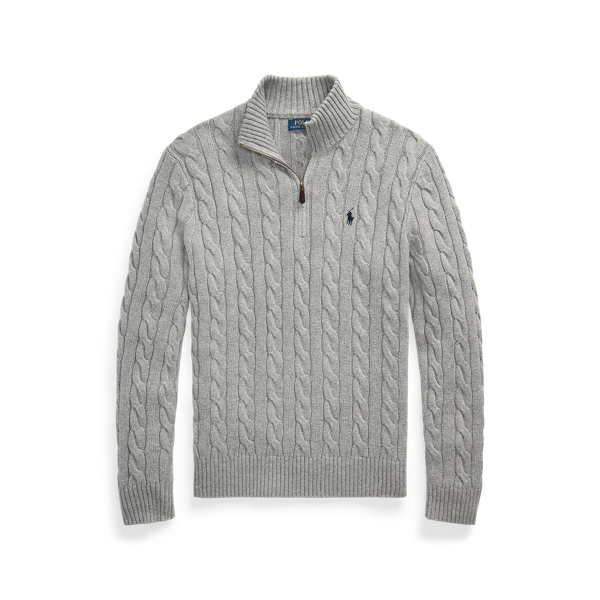 Cable Knit Cotton Quarter Zip Jumper for Men Ralph Lauren UK