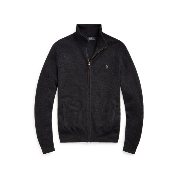 Dark Charcoal Heather Washable Wool Full-Zip Sweater Polo Ralph Lauren 2