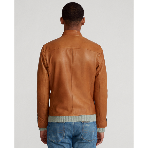 Luggage Brown Leather Cafe Racer Jacket Polo Ralph Lauren 5